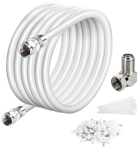 Elecan Juego de conectores de cable coaxial RG6 de 50 pies, cable coaxial de alta velocidad con blindaje cuádruple, antena de TV digital de banda ancha, extensión de cable de satélite suave, doble