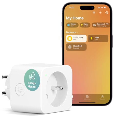 Meross Prise Connectée (Type E), 16A Prise WiFi Compatible avec Apple HomeKit, Alexa et Google Home, Prise Intelligente avec Mesure de Consommation Électrique, Commande Vocale et Contrôle à Distance