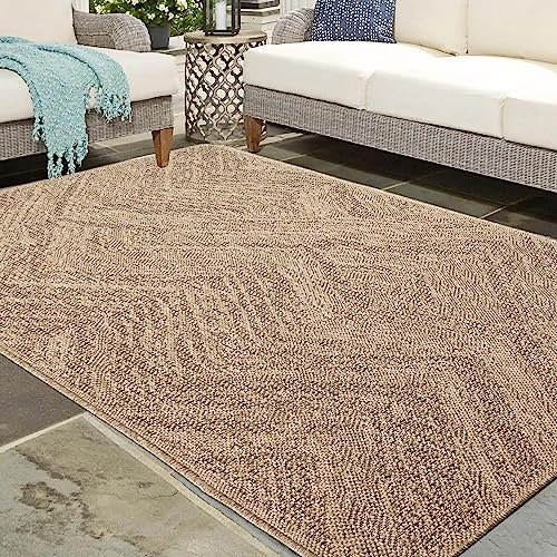 CARPETIA Outdoor Teppich Läufer modern robust wetterfest Balkon Garten Terrasse Indoor Jute-Look Zick-Zack-Muster 160x230cm