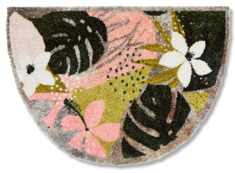 Astra Flauschige Sauberlaufmatte weich - Pure & Soft - Jungle bunt 50 x 70 cm Halbrund - Waschbarer Küchenteppich innen - Türmatte strapazierfähig - Teppich