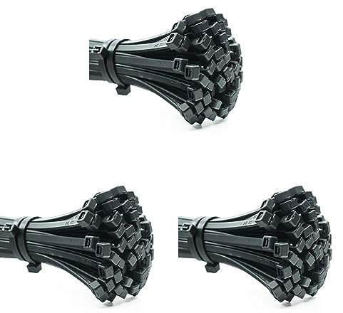 ERKO 100 Stück professionelle Kabelbinder 300 x 4,8 mm, Halter für den Kabelweg Halter für Kabelbinder in schwarz, temperaturbeständig, chemische resistenz (Packung mit 3)