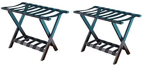 Porte-bagages pour valises pour chambre à coucher - Ensemble de 2 supports de valises pliables pour chambre d'amis, support de valise avec étagère à chaussures, support de bagages à 2 niveaux en