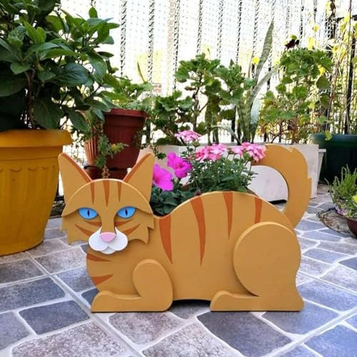 Oniissy Pot de fleurs en forme de chat pour les amoureux des chats, pot de fleurs en forme de chat mignon pour décoration de jardin, support de plantes en forme de chat pour extérieur et intérieur