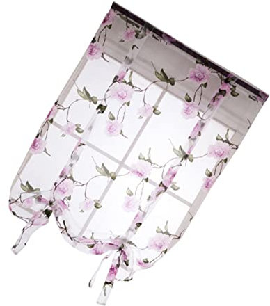 TOPPERFUN Floral Roman Semi Sheer Curtains 1.4 x 1.6m (purple) for Living Room and Bedroom Window Shade Sling Tie Blinds