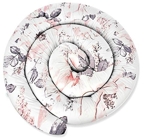 ekm trade XXXL 400 cm Bettschlange für Allergiker Bettkissen Stillkissen Bettrolle Zierkissen Bettumrandung Schlange Handmade 100% Baumwolle (33 – Weiß – Blumen, 400 cm)