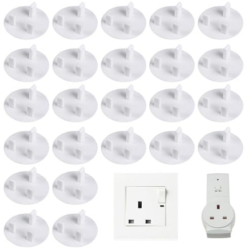24 Pack Anei Plug Socket Covers UK Child Safety Plug Socket Covers White Baby Secutity Shock Prevention Ideal to Prevent Electric Shock for Children Safety at Home and School&Easy Install UK