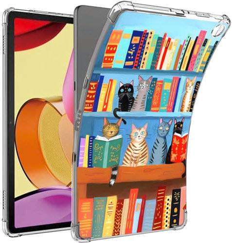 Qindaiwen for Amazon Kindle Fire Max 11 Case (13th Generation, 2023 Release) 11, Shockproof Protective Cover with Transparent Soft Rubber TPU Back Cover for Fire Max 11, Cute Cats Reading Books
