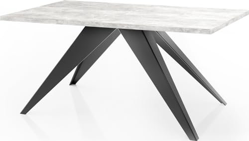 WFL GROUP Esstisch Vance im Modern Still, Rechteckig Tisch - Ausziehbar von 160 cm bis 260 cm, Pulverbeschichtete Schwarzen Metallbeine - 160 x 90 cm - Beton Grau