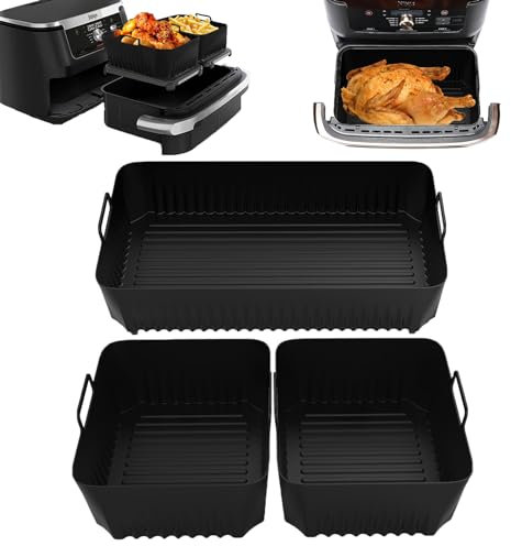 3Pcs Accessori per Friggitrice ad Aria, Cestino per Friggitrice ad Aria in Silicone per Ninja Foodi Flexdrawer AF500EU 10,4 L, accessori per friggitrice ad aria Ninja AF500EU (1 x 10,4 L, 2 x 5,2 L)