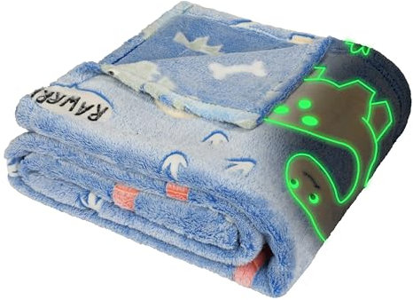Catalonia Classy Blau Glow Dino Kuscheldecke Kinder Decke, Geschenke für Mädchen Kinder Teenager, Fleecedecke für Sofa Couch Bett, 150x130cm