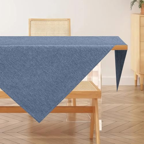 AooHome Tischdecke Abwaschbar, Blau Tischdecken 100x100cm Leinen-Optik Tischtuch aus Polyester Wasserabweisend mit Lotuseffekt, Dauerhaft Kratzfest für Wohnzimmer, Esszimmer, Balkon, Garten