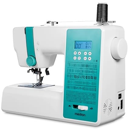 MEDION Digitale Nähmaschine SD36 (36 Watt, einstellbare Stichlänge und Stichbreite, 270 Stichmuster, LED Nählicht, automatischer Einfädler, Fußpedal, Rückwärtstaste, Fadenschneider, MD11881) türkis