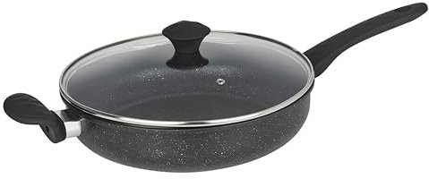 URBN-CHEF Non-Stick Saucepans, Milkpan, Casserole Pot Frying Pans All Induction Hob Forged Carbon Kitchen Cookware Pots & Pans Set with Clear Glass Lids Black Marble Coating | Soft Touch Handles