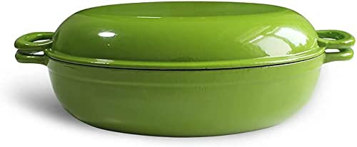 LXYAYY Ollas de Hierro Fundido Olla de Sopa Ovalada Olla Multiusos Sartén Olla de Doble Uso Olla de suplemento alimenticio Estufa de Gas Cocina de inducción General 33CM Verde