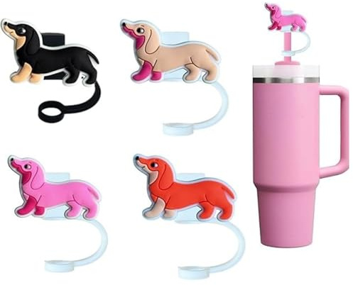 4 Pcs 10mm Dachshund Straw Topper for Stanley Cup, Reusable Lids Tips Protectors (Straw Toppers 4)