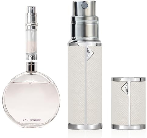muilsae AB00WH Atomizador de perfume de cuero frasco de perfume recargable portátil y de bolsillo Relleno de fondo adecuado para viajes y vacaciones cumpleaños y aniversario, 5 ml (blanco)