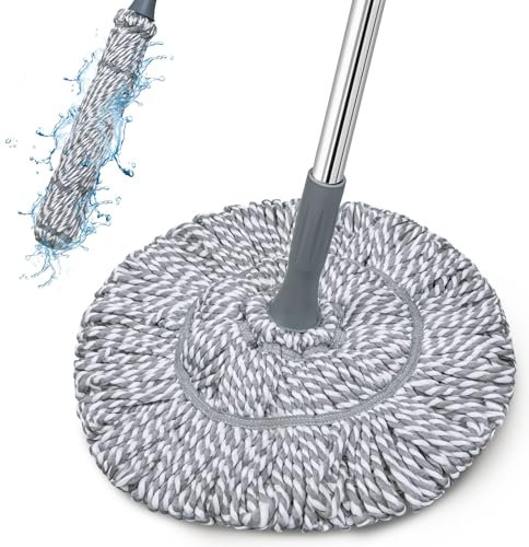 Self-Wringing Twist Mop for Floor Cleaning, Long Handled Microfiber Floor Mop with Top Scouring Pad for Kitchen, Hardwood, Restaurant, Bathroom, Garages, Warehouses, Office, 64-inch , Grey