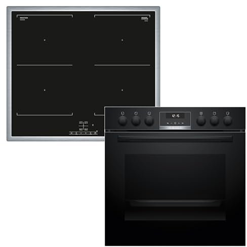 Bosch HND617LS62 Einbauherd-Set, Bestehend aus HEG517BB4 Herd, 60 x 60 cm, 3D Heißluft, Hydrolyse, LED Display, Pizzastufe & NVQ645CB6E Induktionskochfeld, 2 Combi Zones, Edelstahlrahmen