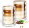 Latte Macchiato Gläser 400ml 2er Set Doppelwandige Kaffeegläser mit 2 Löffeln Cappuccino Tassen Eiskaffee Gläser Thermogläser Trinkgläser