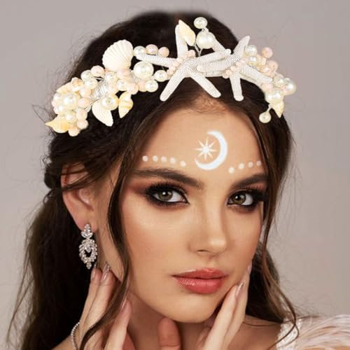 Zoestar Seestern-Stirnband, Perlen, Braut-Kopfschmuck, Muschel-Perlen, Haarreif, Strand, Hochzeit, Haarschmuck für Damen
