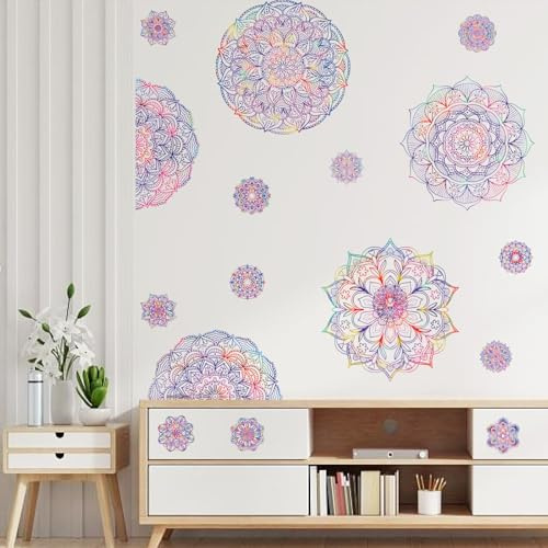 PLIGREAT 2 fogli viola mandala adesivo da parete rimovibile vinile adesivo da parete per camera da letto soggiorno yoga studio sfondo parete decorazione parete fai da te arte creativa bohemian casa