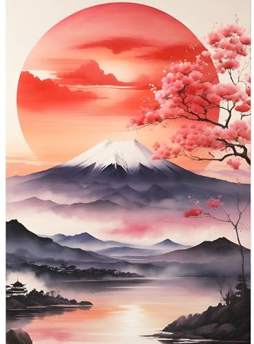 QQYRHN 5D DIY Lever de Soleil Kits de Peinture Diamant, Complète Mont Fuji Diamond Painting pour Adulte Débutants, Paysage Art du Diamant, Décoration Murale Maison Peinture au Diamant Avec 30x40cm