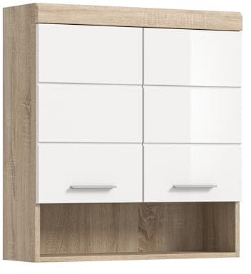 xonox.home Bad Lambada X06F1723 Hängeschrank Schrank in weiß Hochglanz und Sonoma Eiche hell, B/H/T: 74x79x24 cm