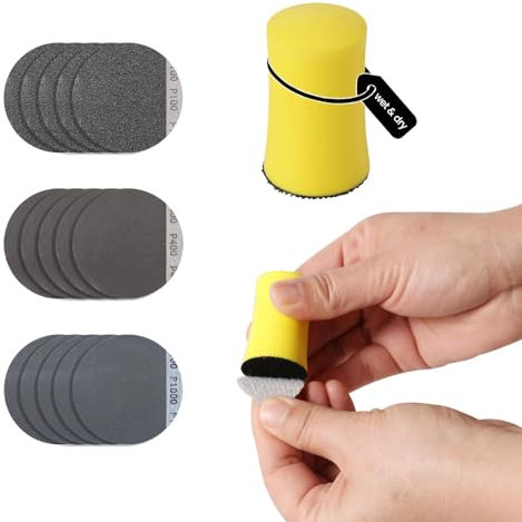 Bloque de lijado de mano húmeda seca para terrazo de hormigón, gancho redondo y máquina de molienda con 100/400/1000 grano de papel de lija para pulido artesanal (A0167+A0337+A0338+A0339)