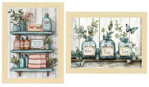 Nacnic Set Di 2 Quadros Con Quadros Di Toilette Affascinante, Illustrazione Di Vibrazioni Positive In Stile Acquerello Per Decorare Le Pareti Di Bagno, Toilette, Toilette, Wc A3 Cornice in Legno
