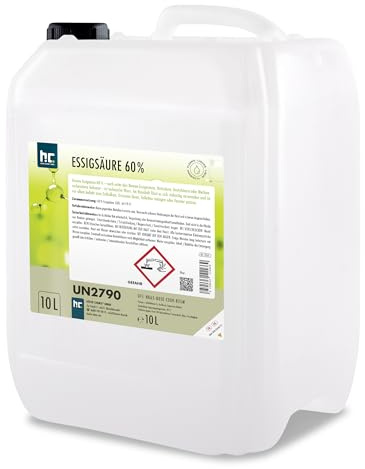 Höfer Chemie 12 x 10 L Essigsäure 60% | Optimaler Reiniger und Entkalker - Premium Qualität Made in Germany - frisch abgefüllt im handlichen Kanister