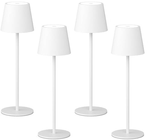 081 Store - 4 PEZZI LAMPADA DA TAVOLO SENZA FILI RICARICABILE BIANCHE, LAMPADA DA TAVOLO LED DIMMERABILE E CON 3 TONALITà DI LUCE, DIMMERABILE 3000-65000K ED IMPERMEABILE IP54