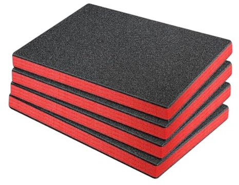FashionCha 4 Piezas Insertos de Espuma para Maletas, Láminas de Espuma EPE, Almohadilla de Polietileno Rojas y Negras Recortables para Caja de Herramientas, Cajón de Almacenamiento, 40cmx35cmx2.5cm