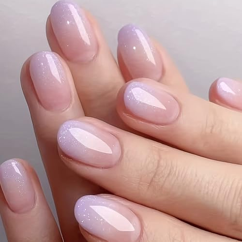Virellay 24 Pcs Kurz Oval Lila Ombre Press on Nails