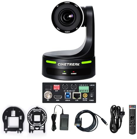 CINETREAK CTPT12 12x PTZ Camera 1080p HD with 12X Optical Zoom,Video Conference Camera,Live Streaming for Church Worship,USB HDMI IP POE Power,Compatible Video Switcher