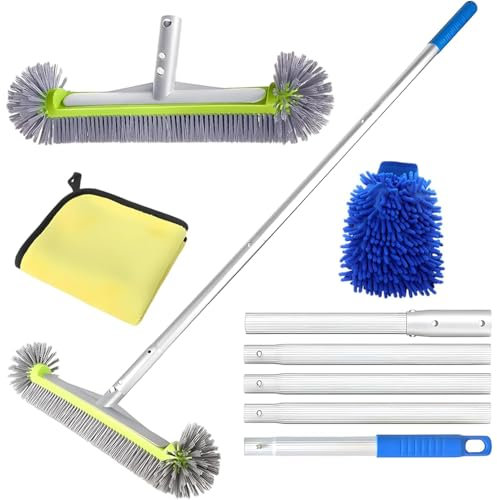 Poolbürste mit Teleskopstange 160cm, Pool Reinigungsset, 45cm Poolbürste,Poolbesen mit Längenverstellbarer Aluminiumstange und verstärkter Aluminium Rückseite, Poolbesen Set für Pool Reinigung