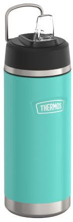 THERMOS ICON Edelstahl Trinkflasche 0,53 l, 12 h kalt, seafoam | Flip-Strohhalm, Isolierflasche mit großer Öffnung, schwappsicher beim aufrechten Transport, spülmaschinenfest, türkis
