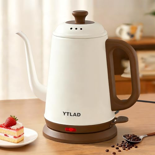 YTLAD Gooseneck Electric Kettle 1L, 1000W, Pour-Over Coffee & Tea | Precise Flow Spout, 304 Stainless Steel, BPA-Free, Fast Boiling, Auto Shut-Off & Boil-Dry Protection, Retro Design (White)