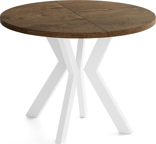 Runder Esstisch Ausziehbar 100-300 cm XXL Groß – Verlängerbar, für 5-14 Personen mit Weißen Holzbeinen – Tisch für Wohnzimmer & Esszimmer in Eiche Braun Rustikal