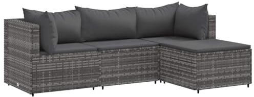 HFXHIJXQ 4-teiliges Gartenlounge-Set aus wetterfestem Rattan in Grau Anthrazit 63 x 63 x 57,5 cm Sitzgruppe für Balkon Terrasse und Innenhof