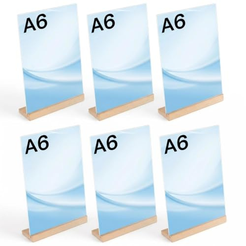 Dexpally 6 Pièces Porte Affiche A6 Porte Affiche en Acrylique A6 Présentoirs de Table A 6 Support Menu Acrylique Porte Menu Acrylique Transparent pour Restaurant, Hôtel, Bureau