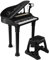Kids Electronic Grand Piano Musical Instrument Keyboard Organ Toy Microphone Age 3+ & Stool (Black)
