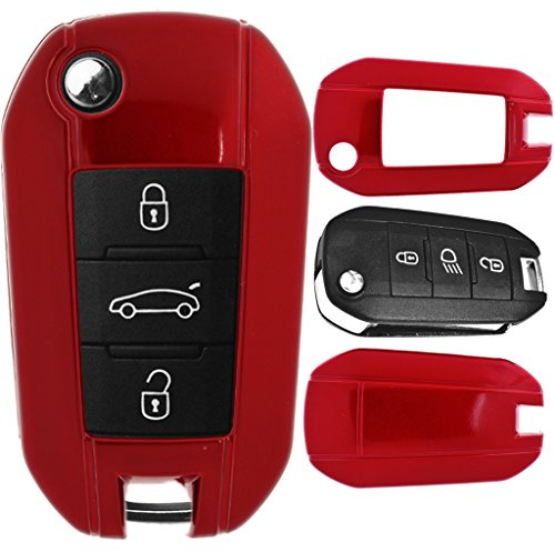 Cache-clefs de Voiture Coque Rigide Rabat Pliable clés Peugeot 208 301 308 408 508 3008 2008 5008 Rouge métallique