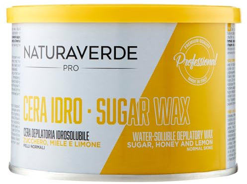 Naturaverde | PRO - Cera Depilatoria Idrosolubile con Zucchero, Miele e Limone, per Peli Normali, Cera a Caldo, Ceretta a Caldo, Barattolo da 400g, 400 millilitro, 1