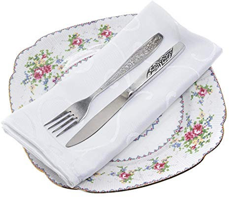 WedDecor 20inch Damast Weiß Tisch Servietten mit Cadiz Effekt Wirbel-Muster, Baumwolle Polyester für Essen, Bankette, Hochzeit, Empfänge, Galas, 1 Stück - Weiß