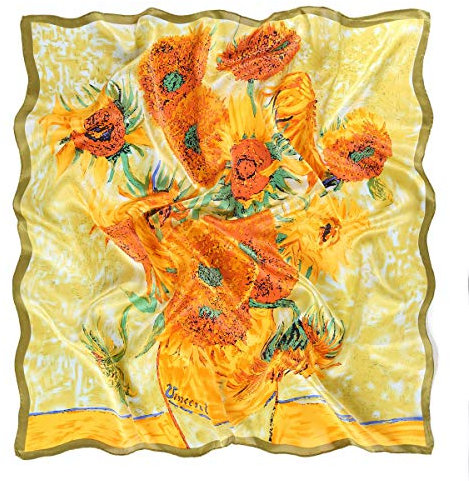 Prettystern 90cm groß Seiden-Tuch bunt Kunstdruck Silk Shawl van Gogh vierzehn sonnenblumen in einer vase P723