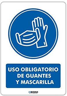 Pack 5 Señales de Uso Obligatorio de Guantes y Mascarilla | Medida 14,85x21cm | Señaletica en Vinilo Adhesivo Monomérico | Duradera y Económica