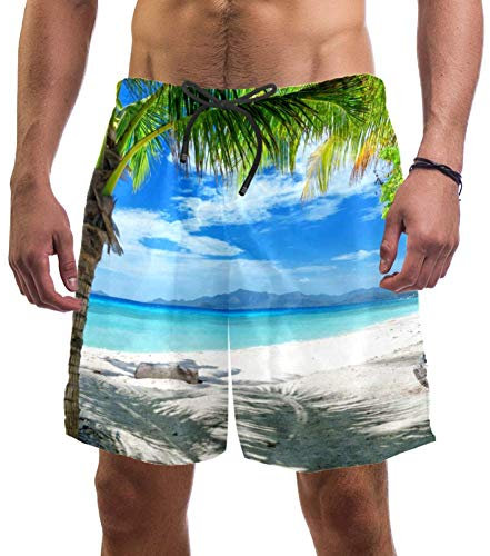 Eslifey, pantaloncini da spiaggia da uomo con palme e alberi da spiaggia, costume da bagno elastico Multi L