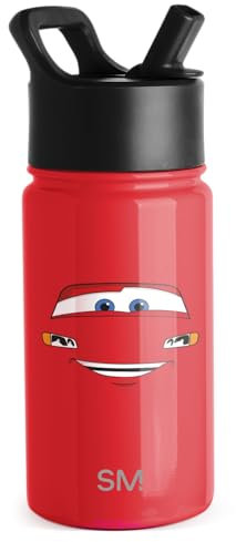Simple Modern Disney Pixar Lightning McQueen Kids Water Bottle with Straw Lid | Reusable Insulated Stainless Steel Cup for School | Summit Collection | 14oz, Cars Ka-Chow