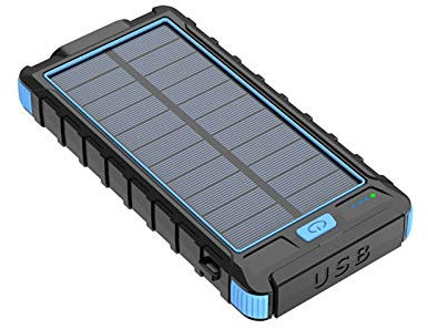 WFEI Solar Power Bank Large Capacity Portable Charger Outdoor Power Bank LED Waterproof Solar Charger Battery 20000Mah,Blue