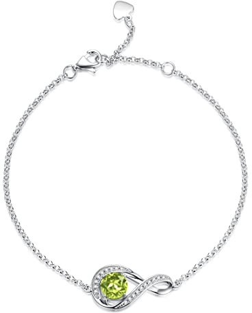GEMLANTO 925 Sterling Silber Armband Infinity erstellt Peridot August Geburtsstein Armbänder für Damen Geburtstag Schmuck Geschenke, Verstellbare Kette 17+1.5+1.5CM